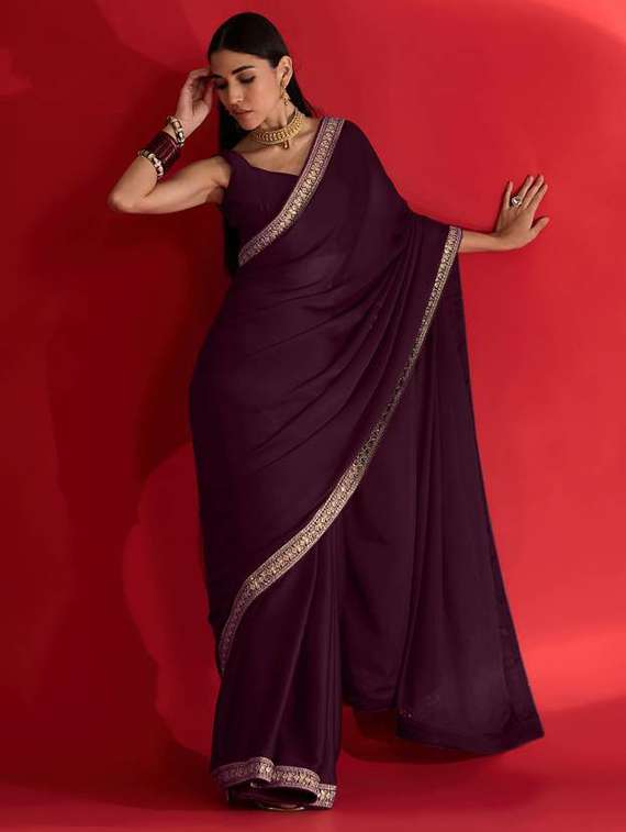 women solid with bordered saree with blouse - 21932451 - Standard Image - 1