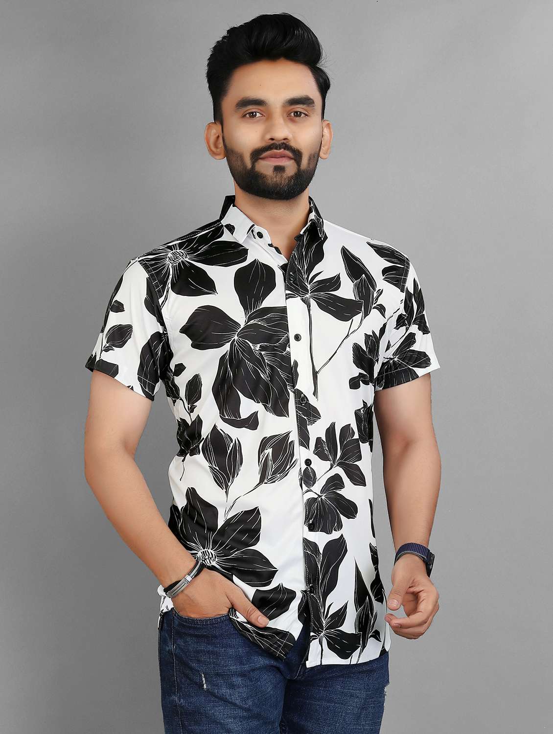 men floral short sleeve regular fit casual shirt - 21932455 -  Standard Image - 1