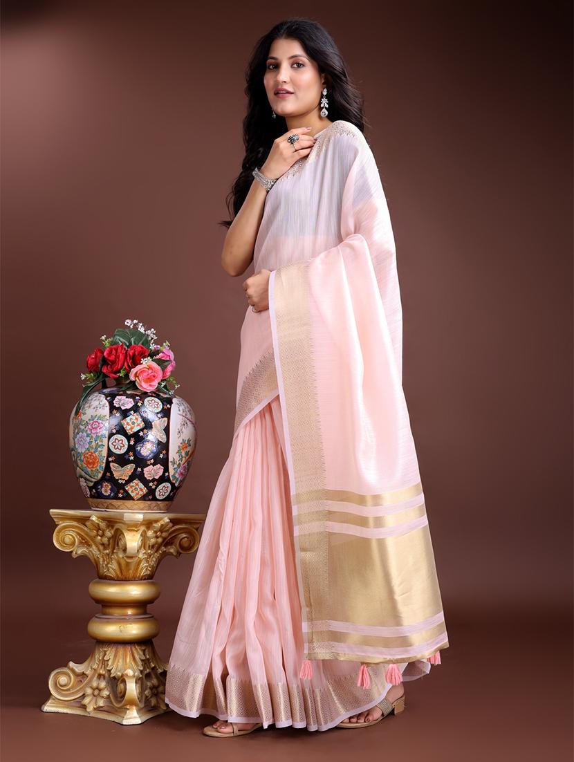 women solid with bordered ready to wear saree with blouse - 21932486 -  Standard Image - 1