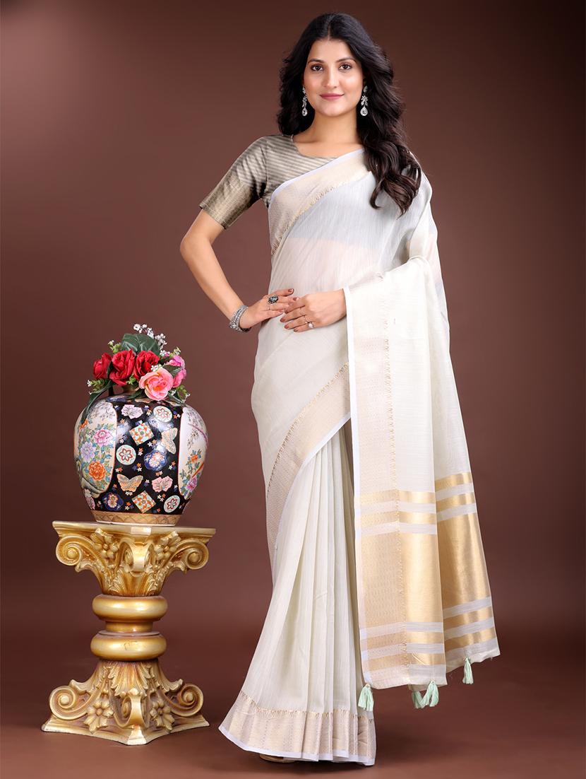 women solid with bordered ready to wear saree with blouse - 21932487 -  Zoom Image - 0