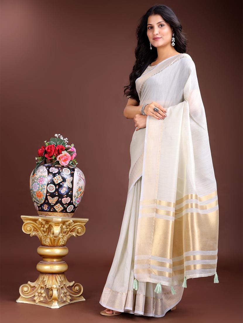 women solid with bordered ready to wear saree with blouse - 21932487 -  Standard Image - 1