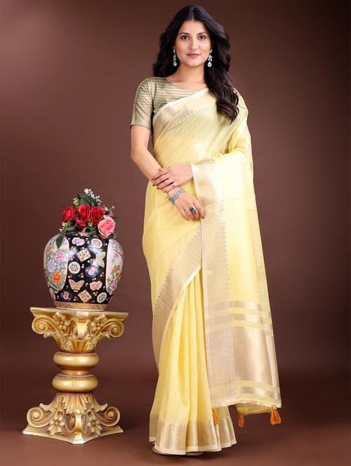 women solid with bordered ready to wear saree with blouse - 21932488 -  Standard Image - 0