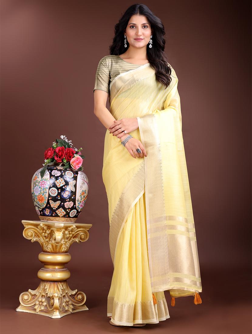 women solid with bordered ready to wear saree with blouse - 21932488 -  Zoom Image - 0