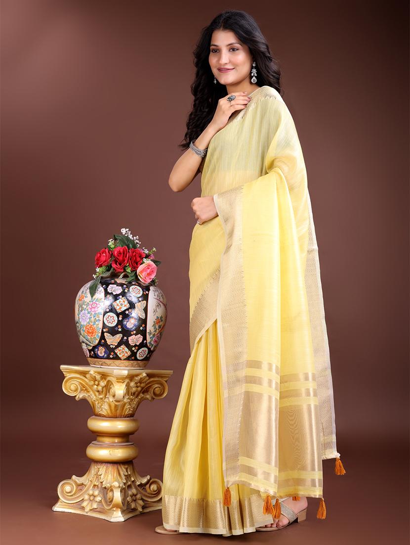 women solid with bordered ready to wear saree with blouse - 21932488 -  Standard Image - 1