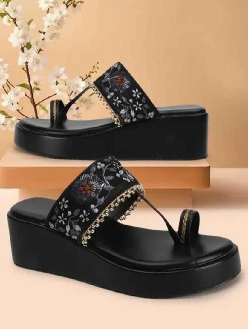 women black embroidered slip on wedge - 21932502 -  Zoom Image - 0