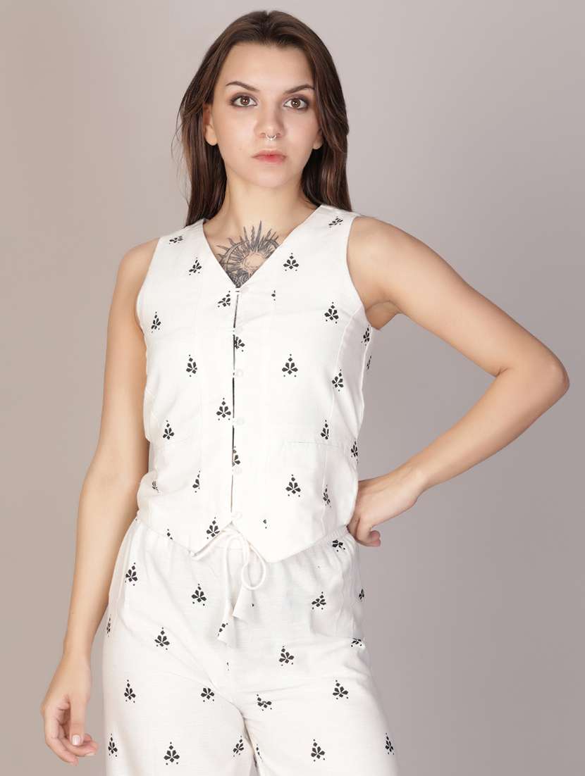 women white printed sleeveless vest top