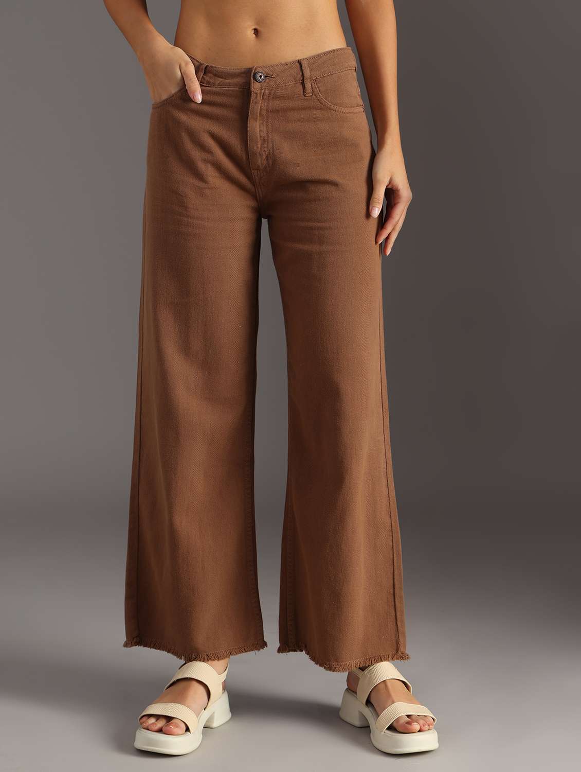 women solid mid rise wide leg jean - 21932681 -  Standard Image - 1