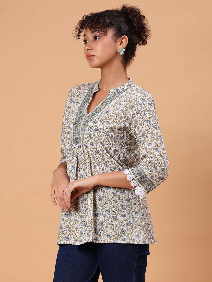women printed three quarter sleeve kurti - 21932686 -  Standard Image - 1