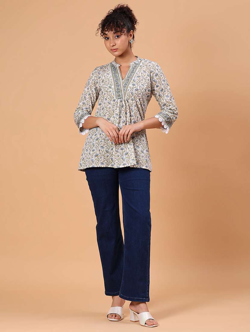women printed three quarter sleeve kurti - 21932686 -  Standard Image - 4