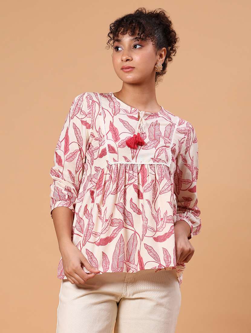 women printed three quarter sleeve kurti