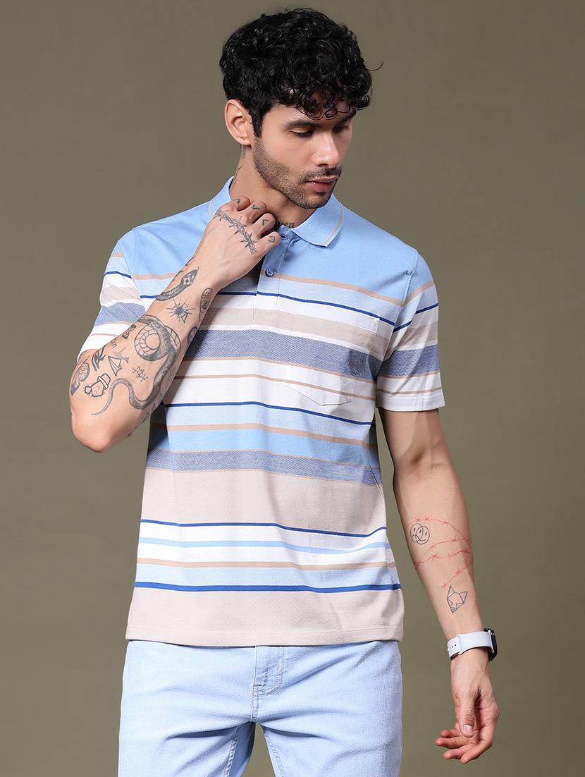men striped short sleeve regular fit polo t-shirt - 21932714 - Standard Image - 1