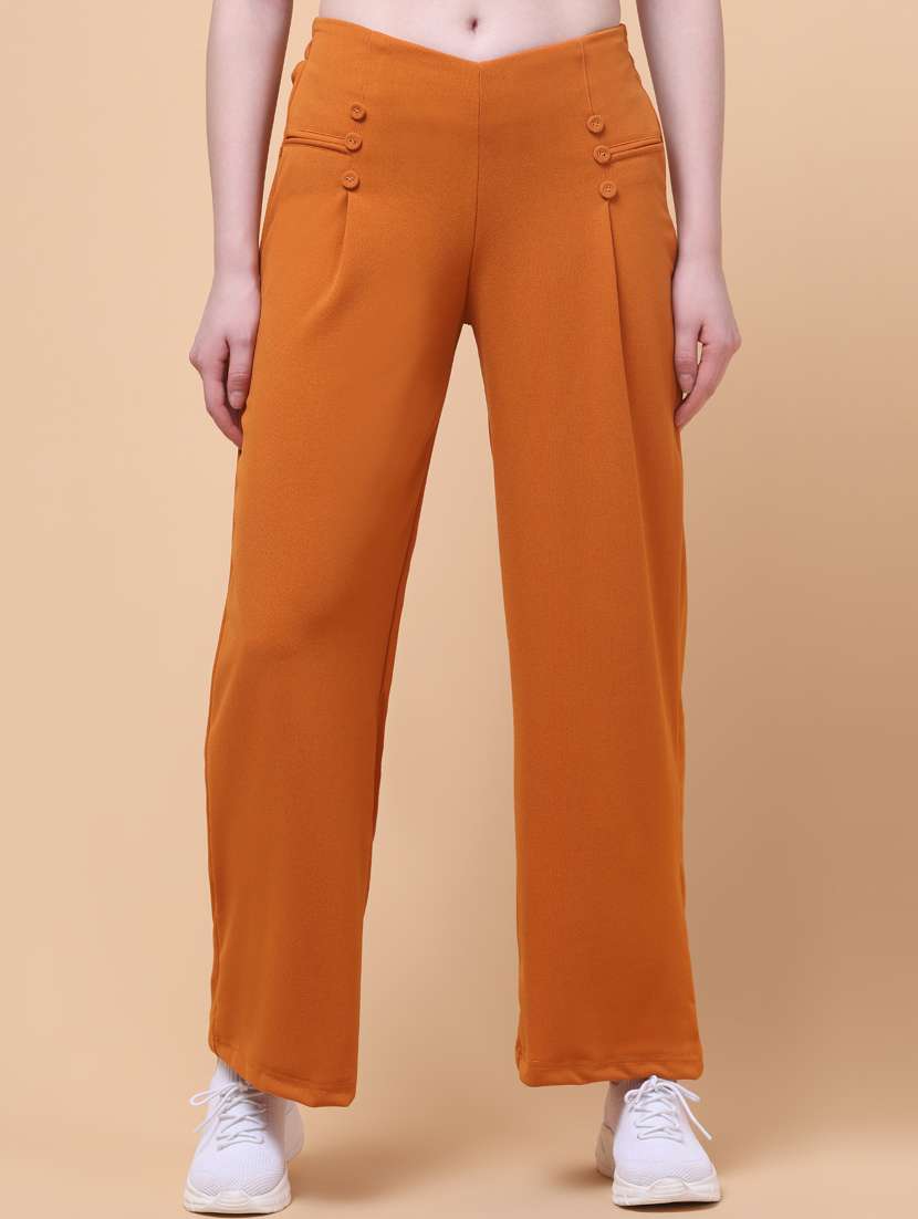 women solid mid rise wide leg trouser - 21932744 -  Zoom Image - 0