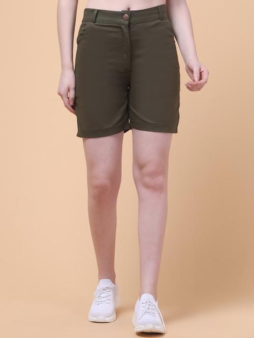 women olive solid mid rise shorts - 21932746 -  Standard Image - 0