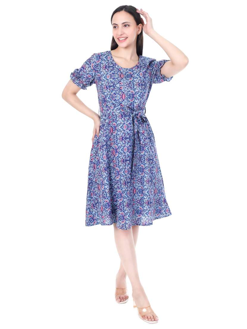women floral rpint puff sleeves fit & flare dress - 21932759 - Zoom Image - 0