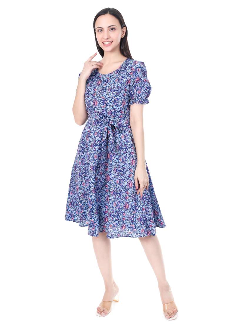 women floral rpint puff sleeves fit & flare dress - 21932759 - Standard Image - 1