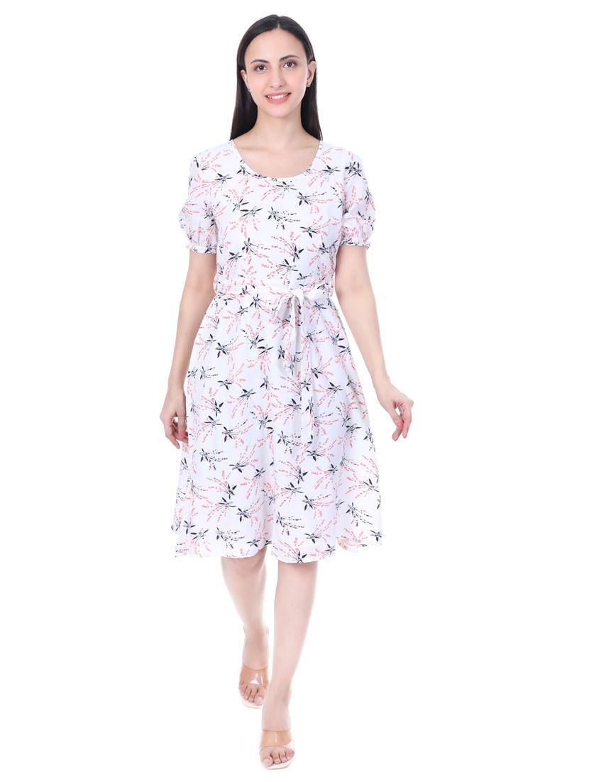 women pinted puff sleeves fit & flare dress - 21932761 -  Zoom Image - 0