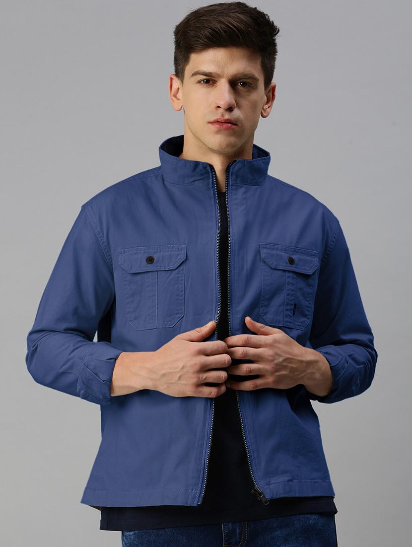 men blue solid long sleeve casual jacket - 21933400 -  Standard Image - 1
