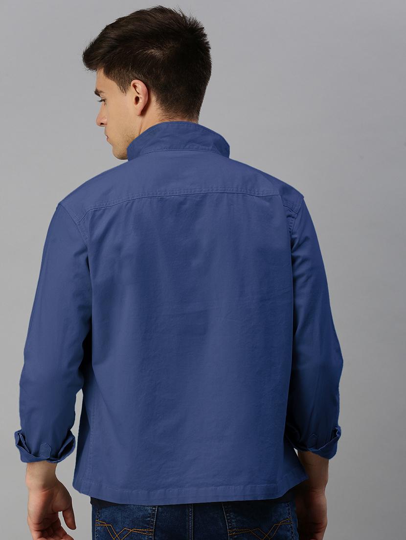 men blue solid long sleeve casual jacket - 21933400 - Standard Image - 4