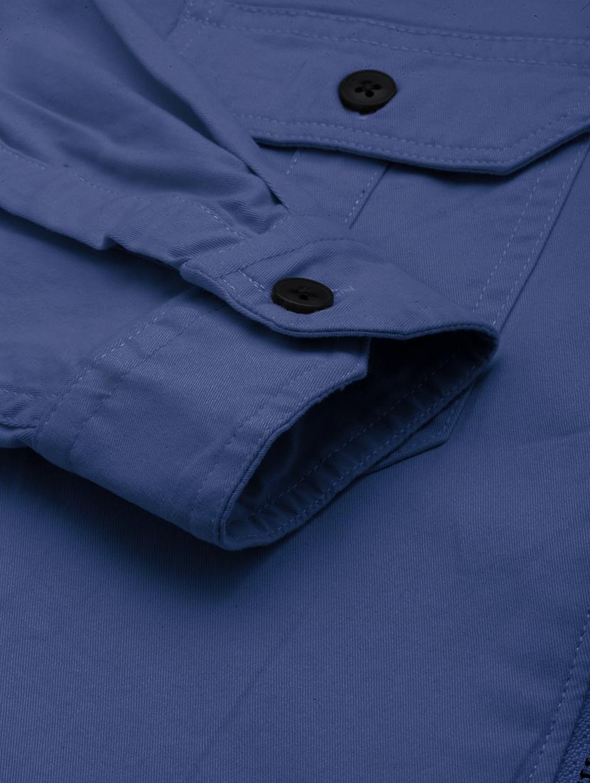 men blue solid long sleeve casual jacket - 21933400 - Standard Image - 6