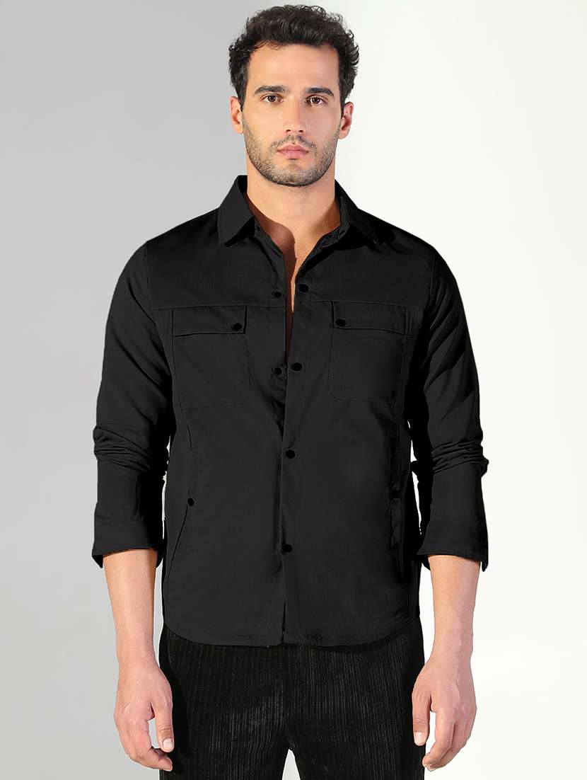 men solid long sleeve regular fit shacket