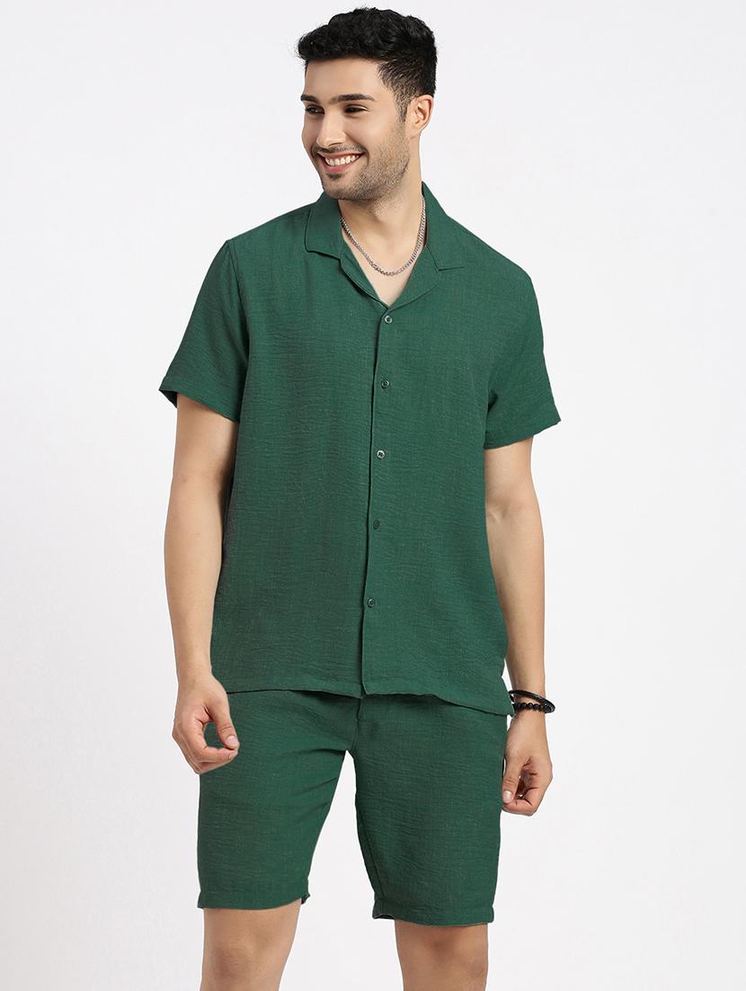 men's solid green cotton blend co-ord set - 21933410 - Standard Image - 1