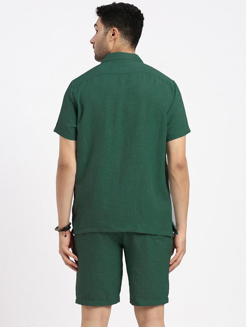 men's solid green cotton blend co-ord set - 21933410 - Standard Image - 4