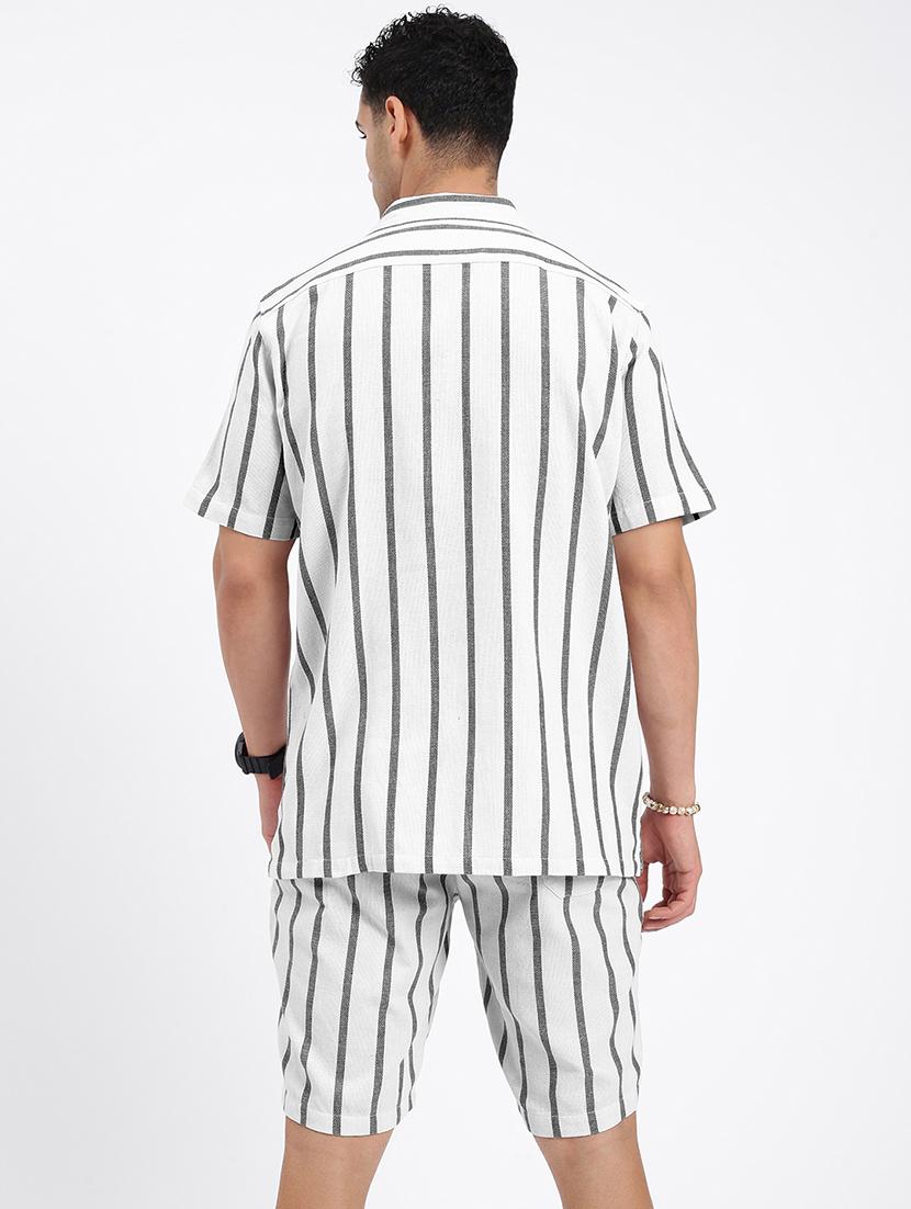 men's white and grey striped cotton co-ord set - 21933412 - Standard Image - 4