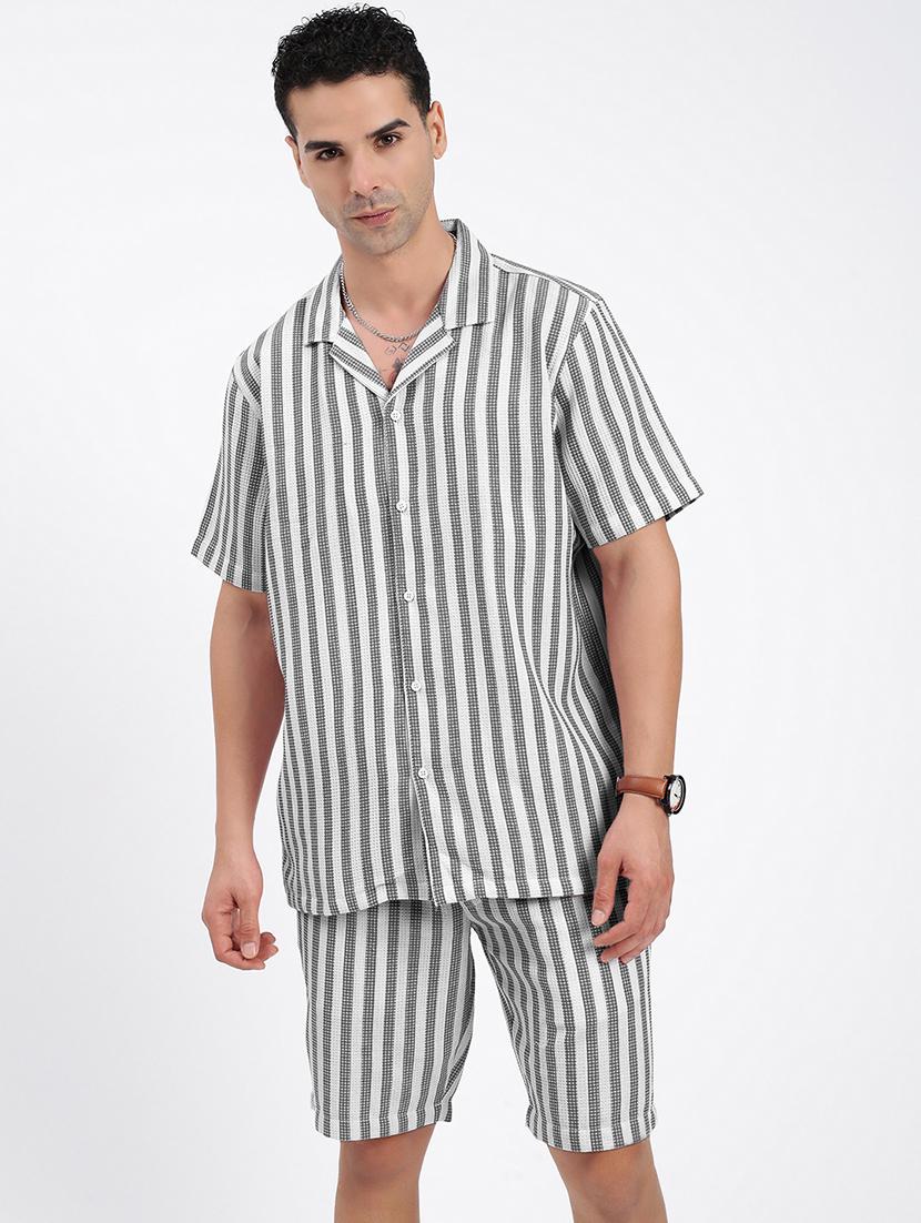 men's striped cotton blend co-ord set casual wear - 21933414 -  Standard Image - 1