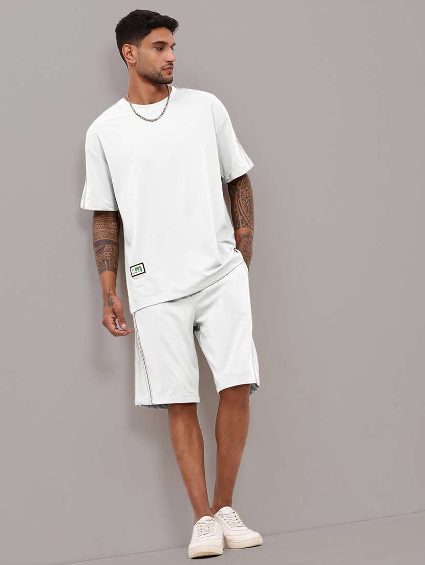 men's white cotton blend casual co-ord set - 21933415 - Standard Image - 1