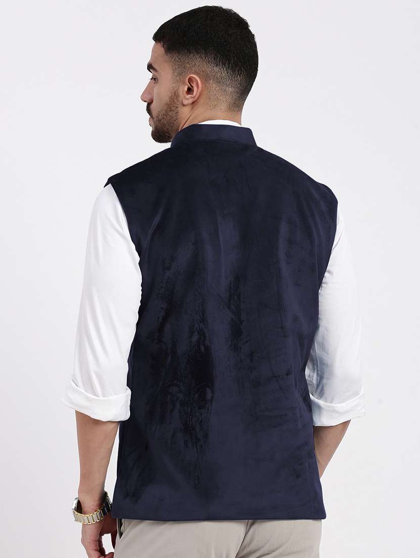men's solid velvet sleeveless nehru jacket - 21933417 -  Standard Image - 4
