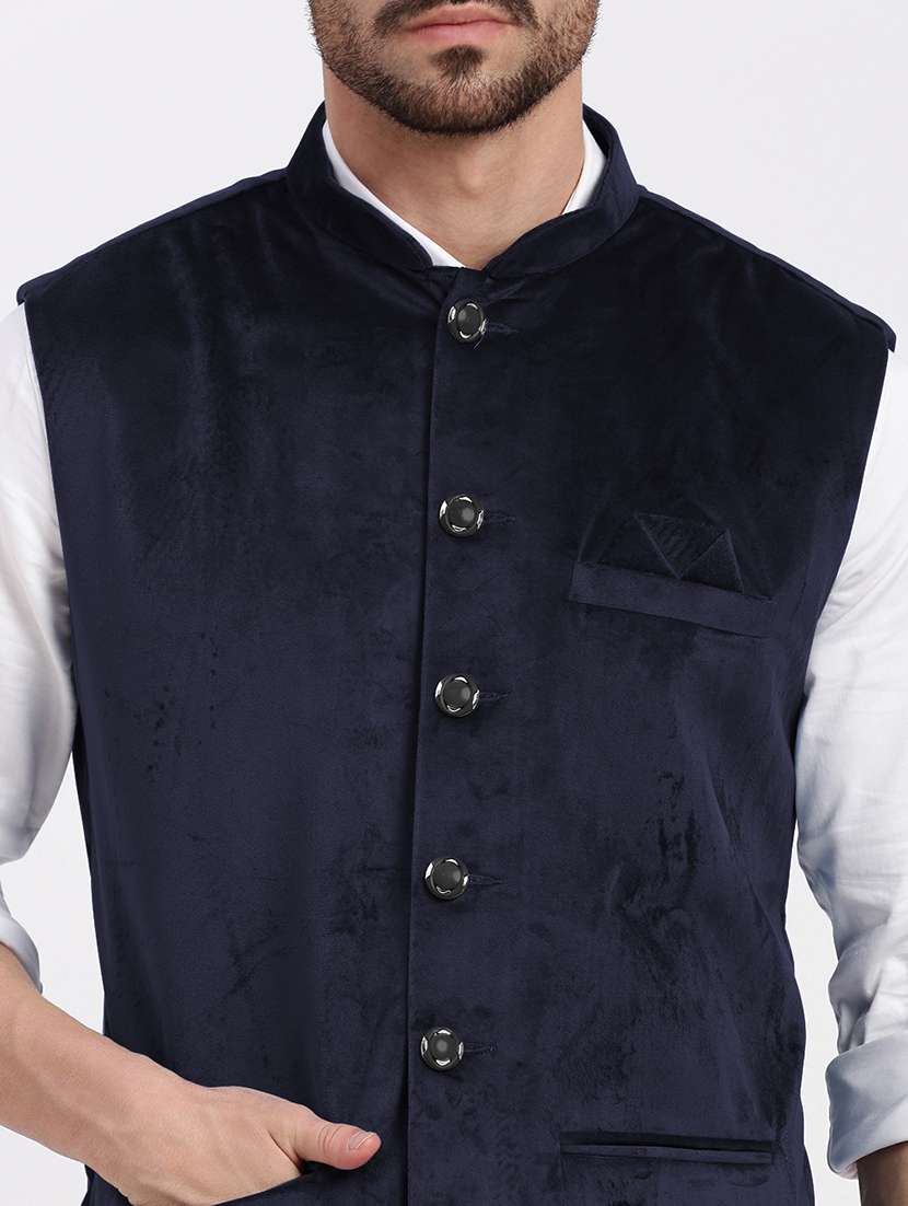 men's solid velvet sleeveless nehru jacket - 21933417 -  Standard Image - 6