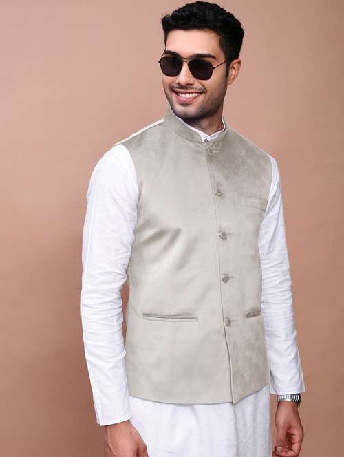 men's casual solid velvet nehru jacket - 21933418 - Standard Image - 0
