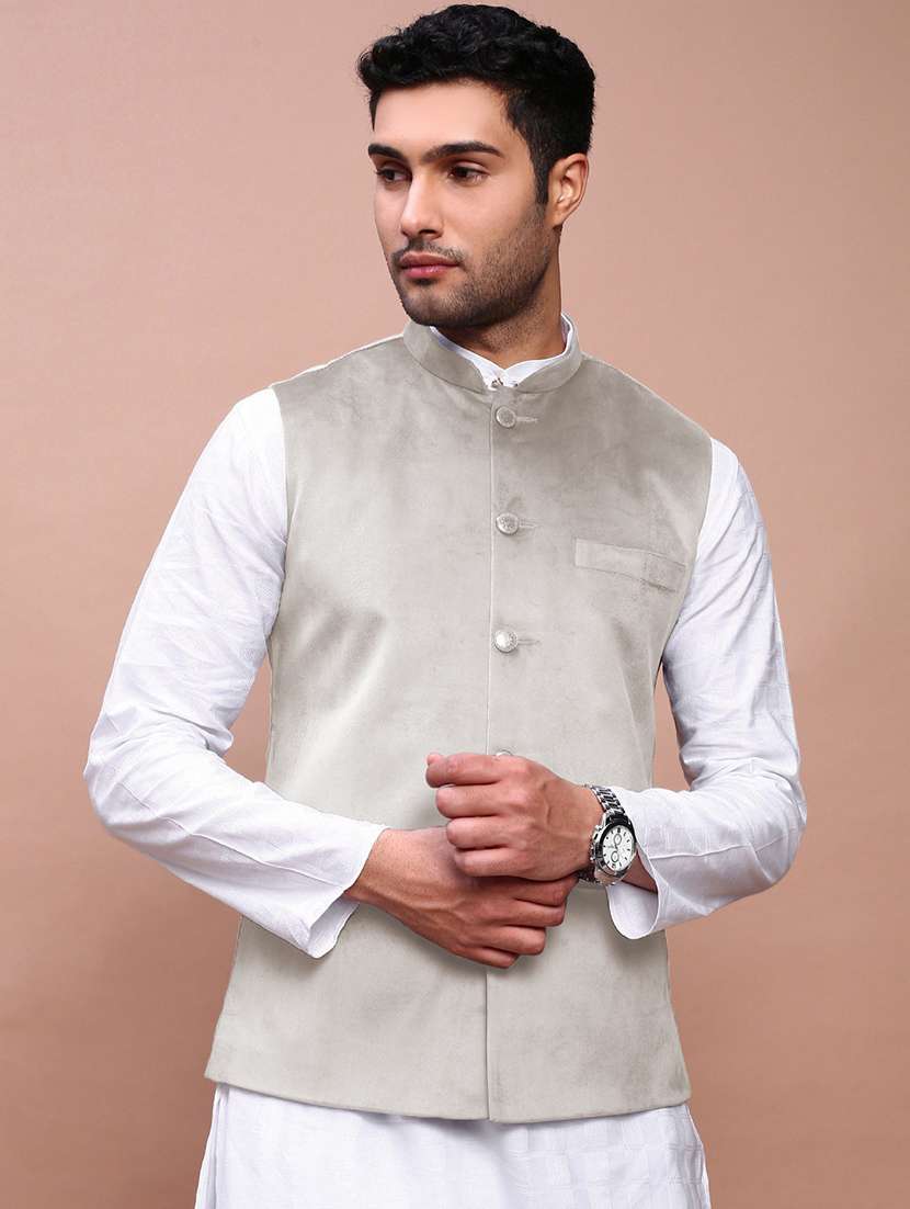 men's casual solid velvet nehru jacket - 21933418 - Standard Image - 1