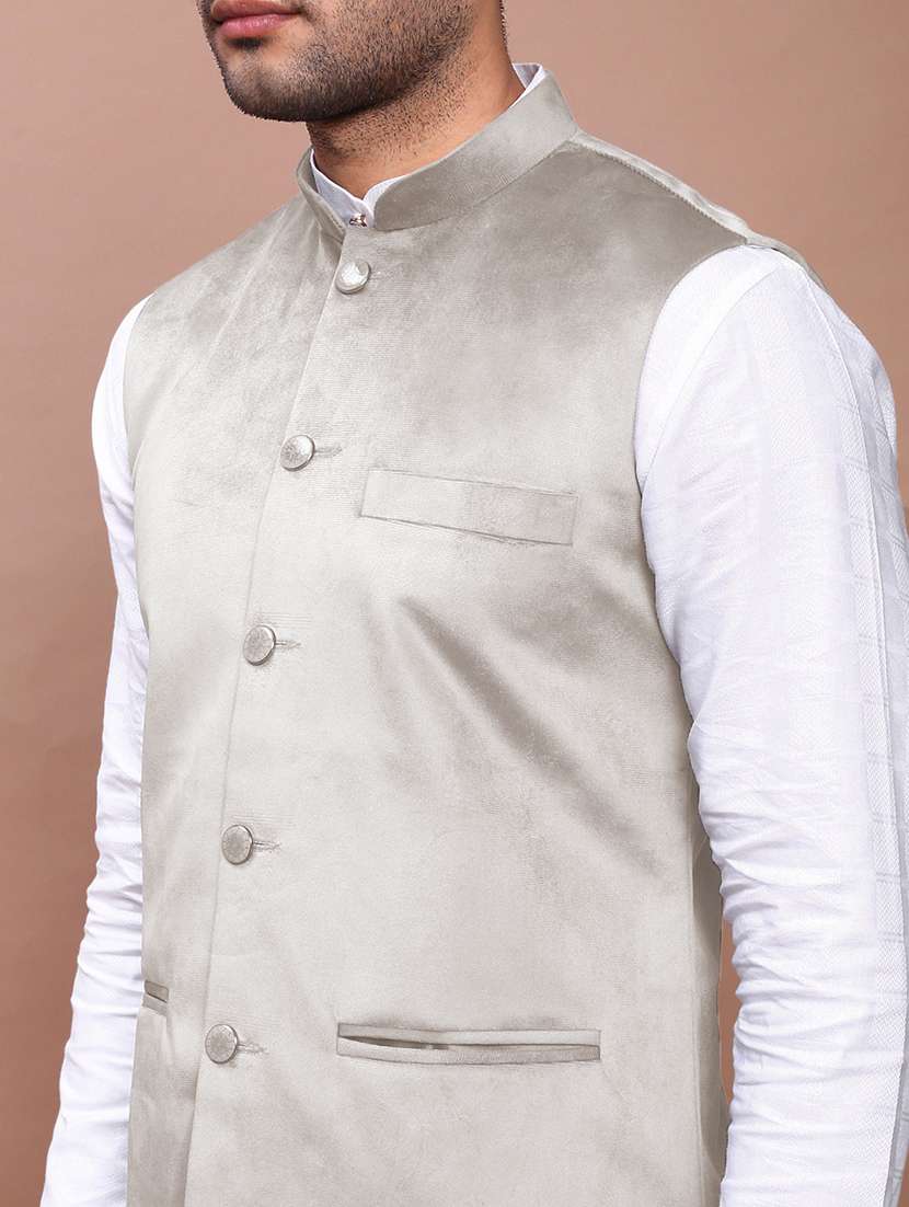 men's casual solid velvet nehru jacket - 21933418 - Standard Image - 6