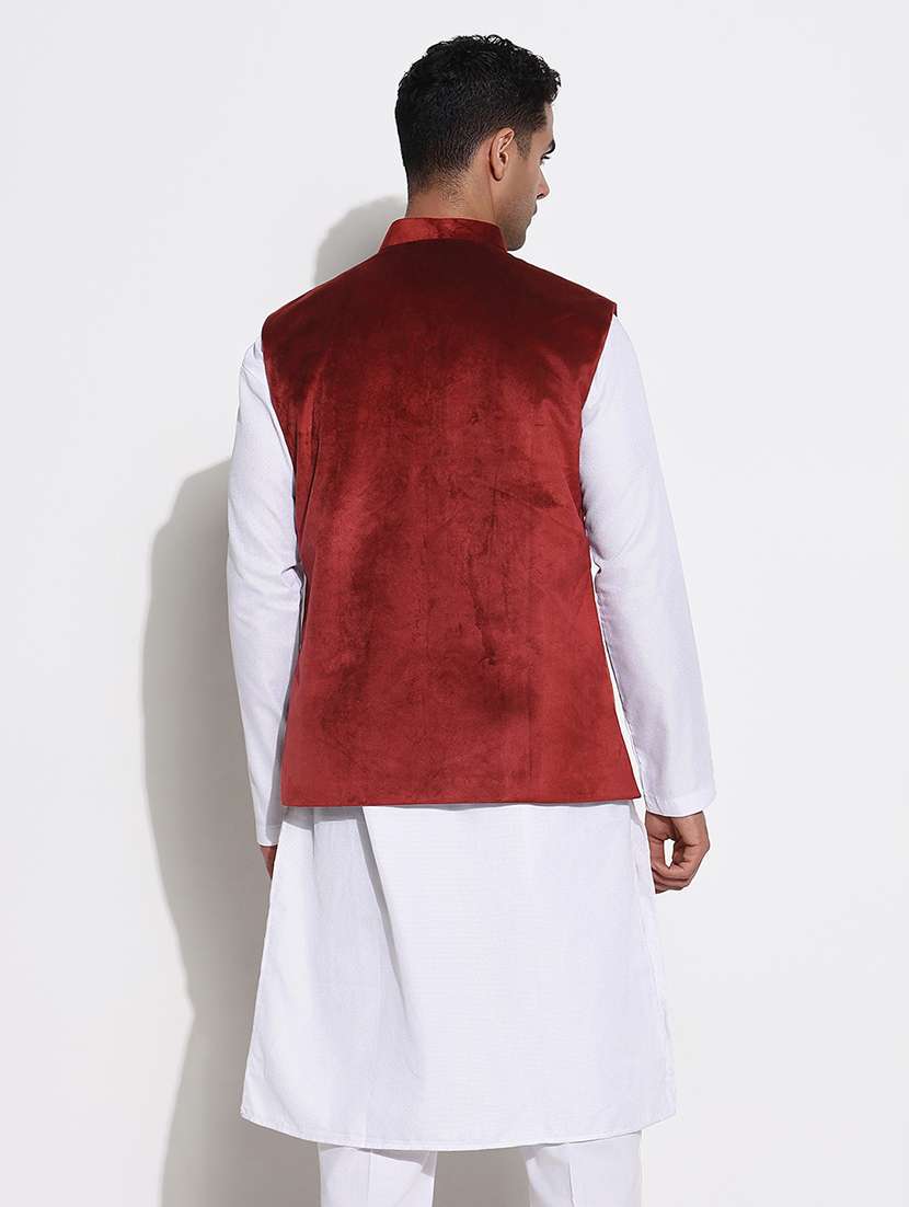 men solid mandarin neck regular fit nehru jacket - 21933421 - Standard Image - 4