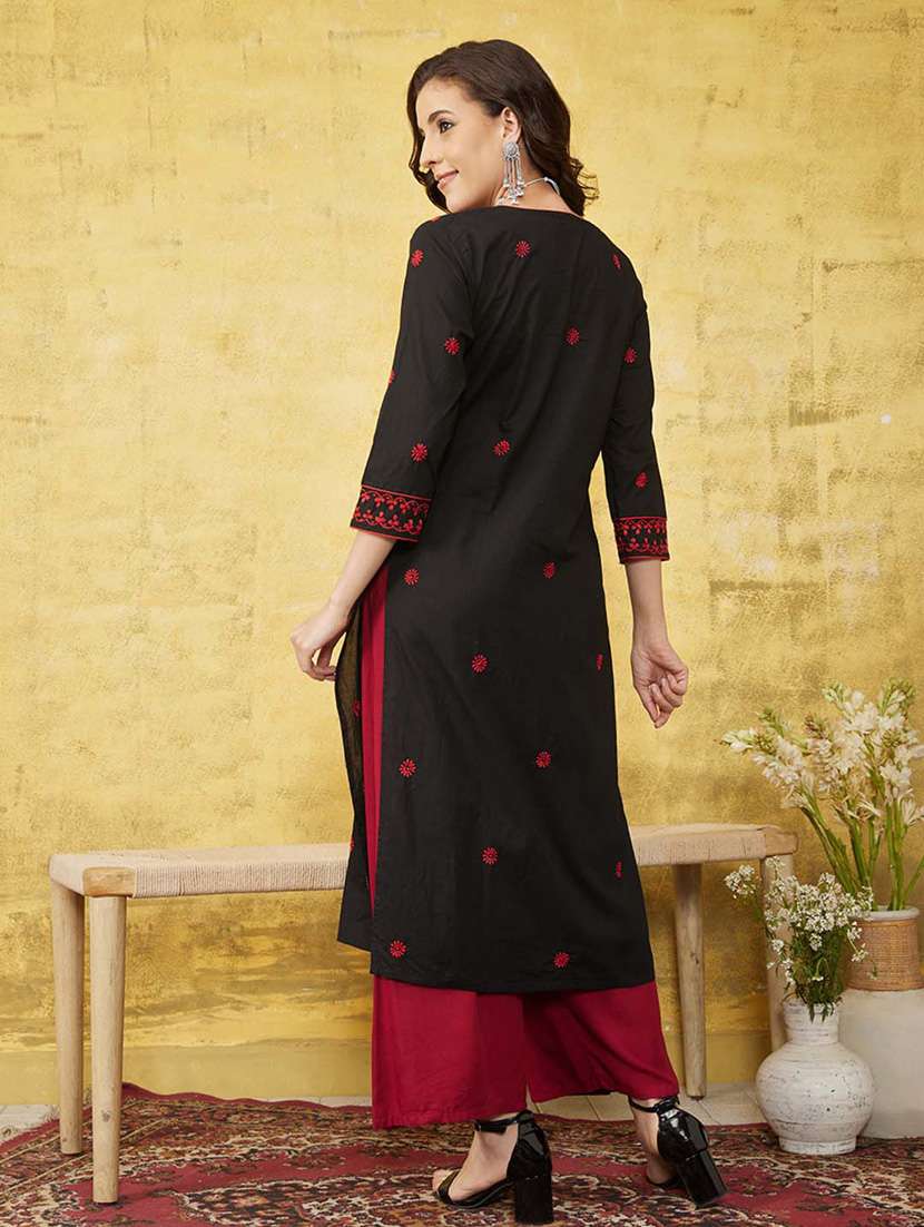 women chikankari three quarter sleeve straight kurta - 21933428 -  Standard Image - 4