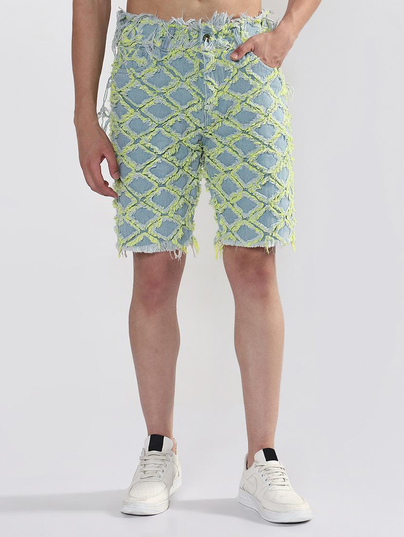 men blue geometric low rise regular fit shorts - 21933429 - Standard Image - 1
