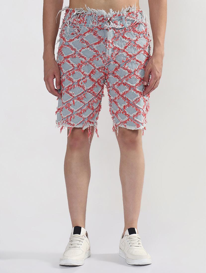 men blue geometric low rise regular fit shorts - 21933430 -  Standard Image - 1