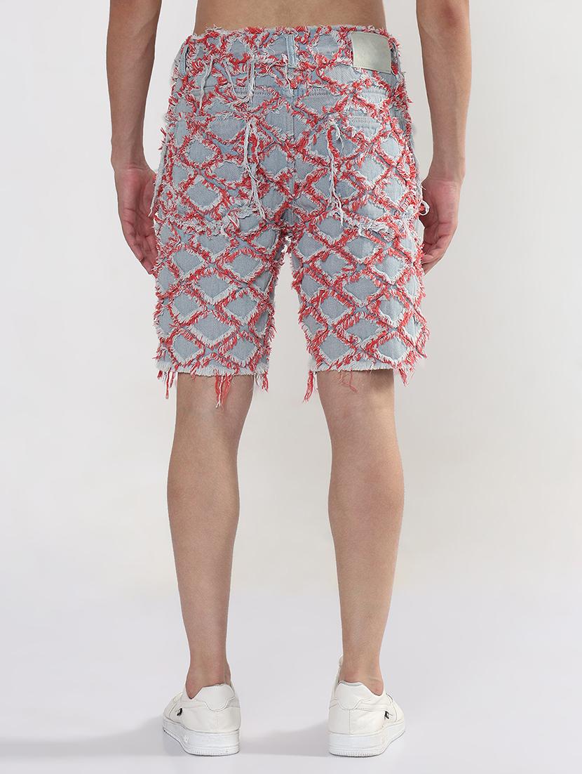 men blue geometric low rise regular fit shorts - 21933430 - Standard Image - 4