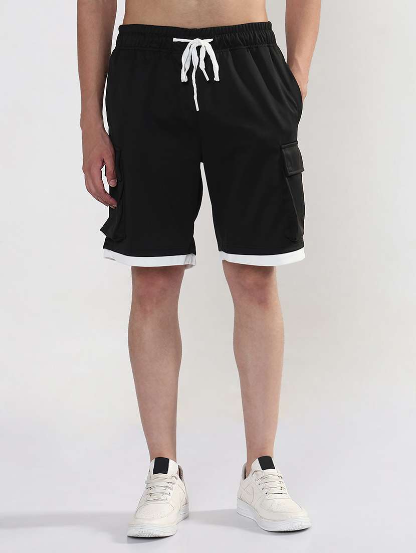 men black solid low rise relaxed fit cargo shorts - 21933431 -  Standard Image - 1