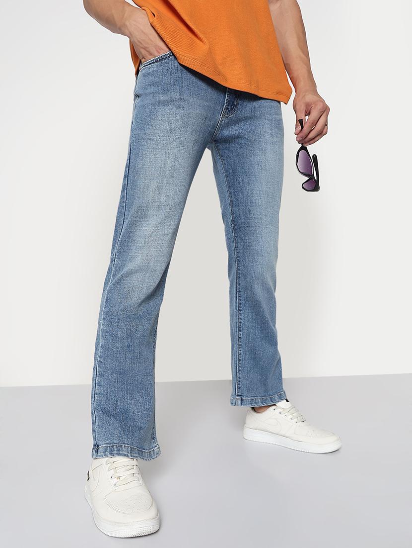 men solid mid rise straight fit jean