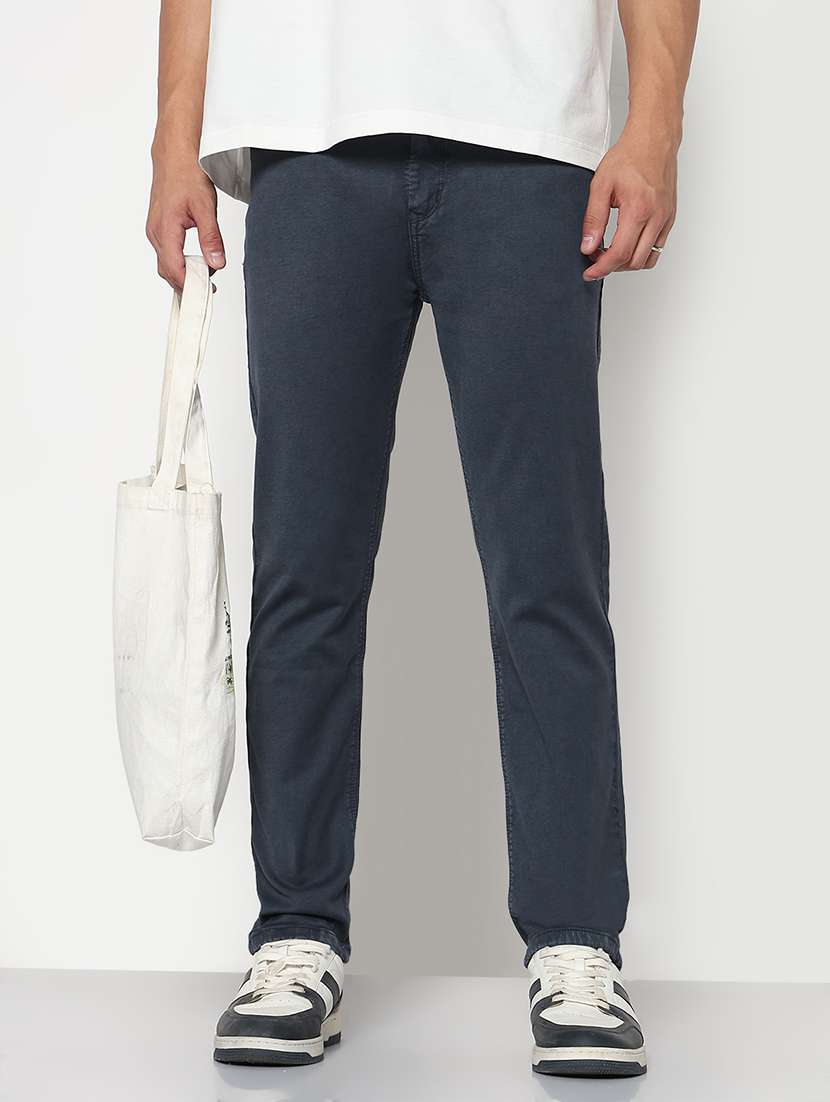 men solid mid rise straight fit jean