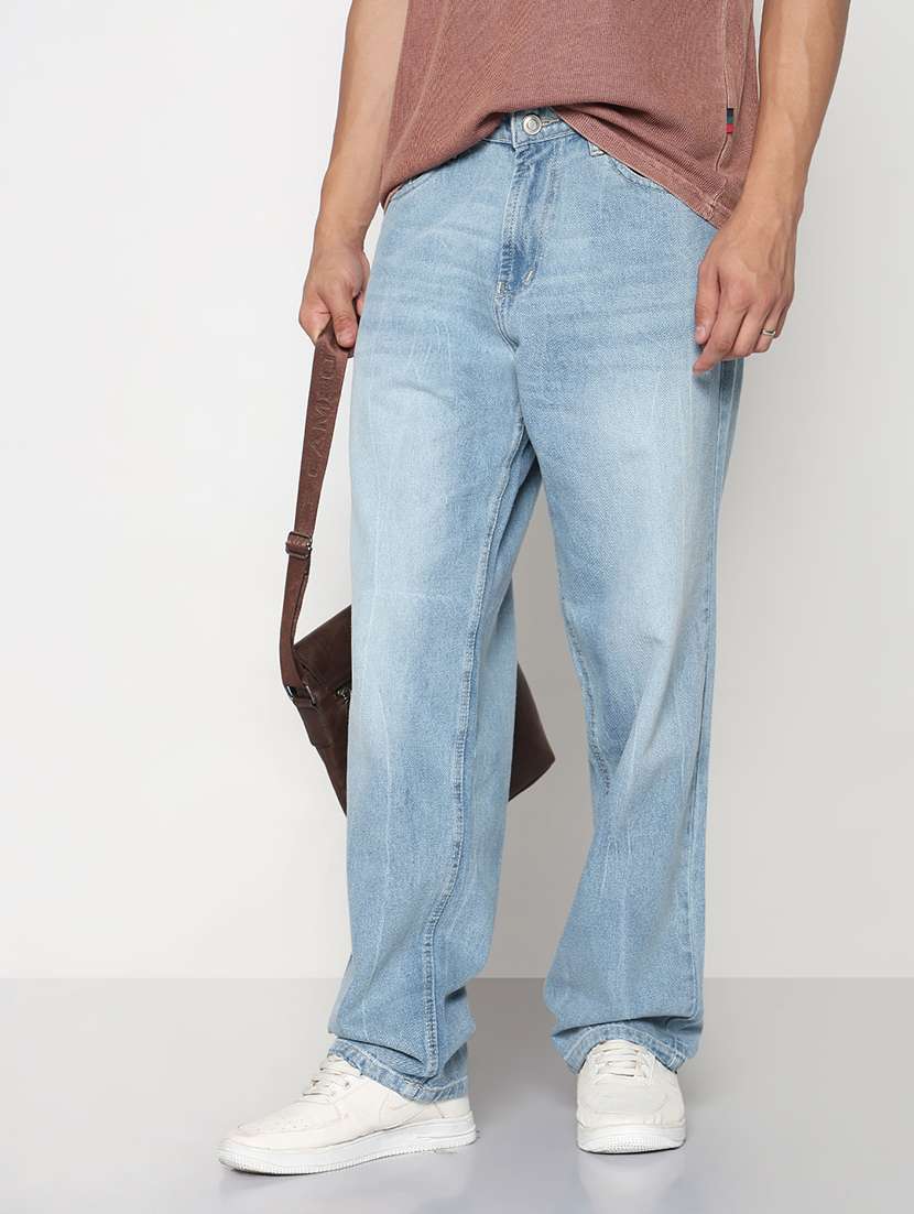men solid mid rise baggy jean