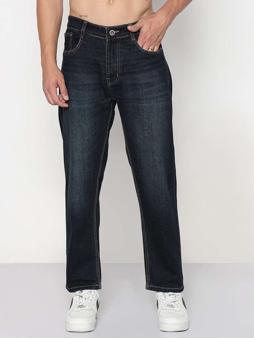 men navy blue mid rise full length jeans - 21933458 -  Standard Image - 1