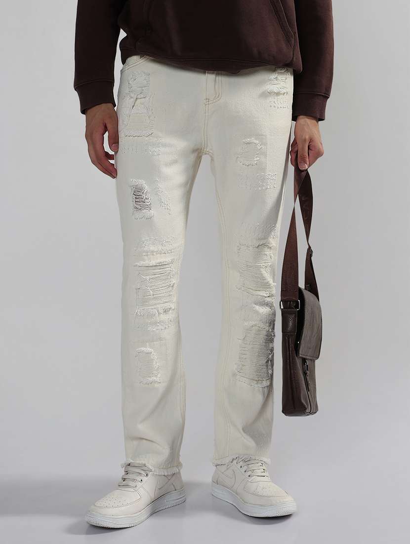 men distressed mid rise straight fit jean