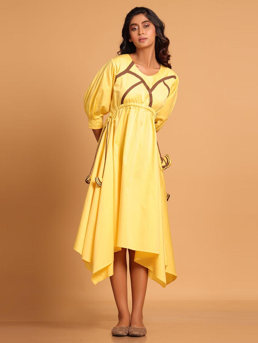 women solid puff sleeves asymmetric dress - 21933471 - Zoom Image - 0