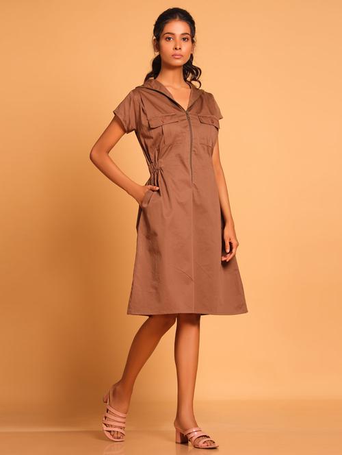 women solid short sleeve hooded a-line dress - 21933480 - Standard Image - 0