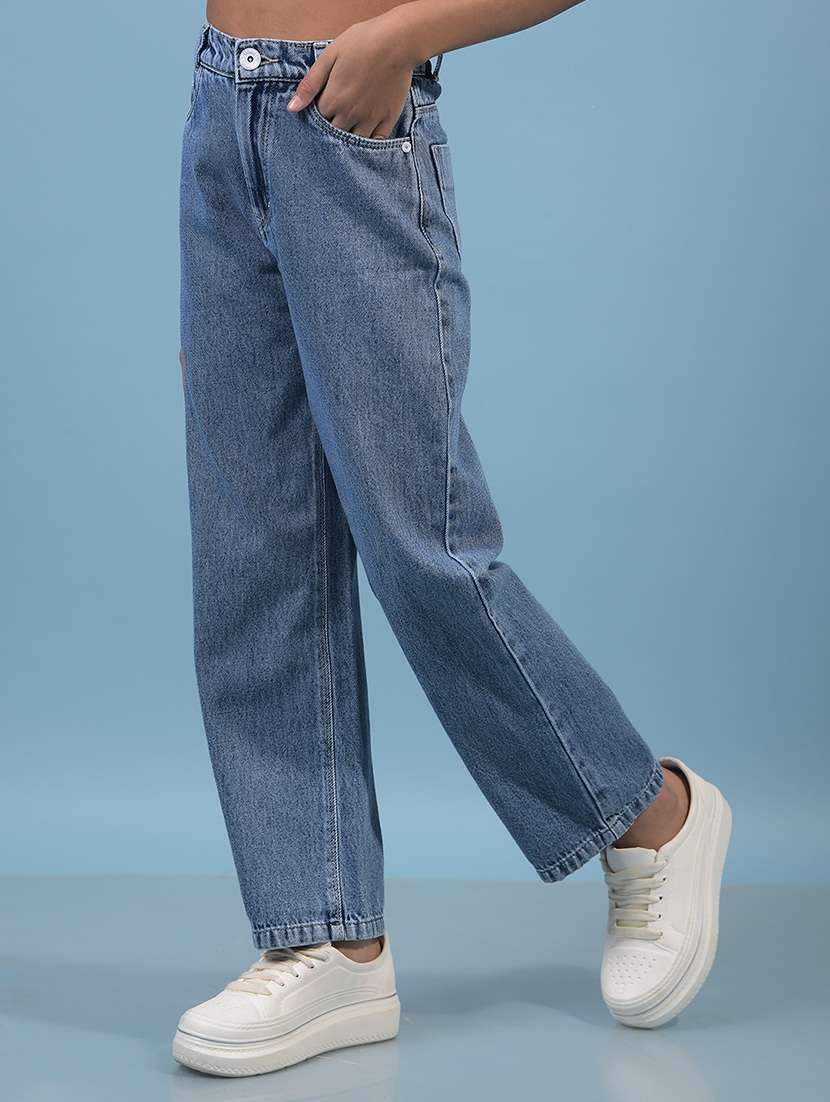 girls solid high rise straight fit jean - 21933574 -  Standard Image - 1