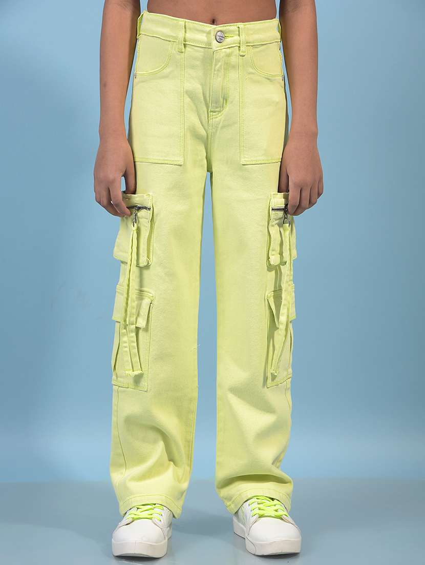 girls solid mid rise denim cargo