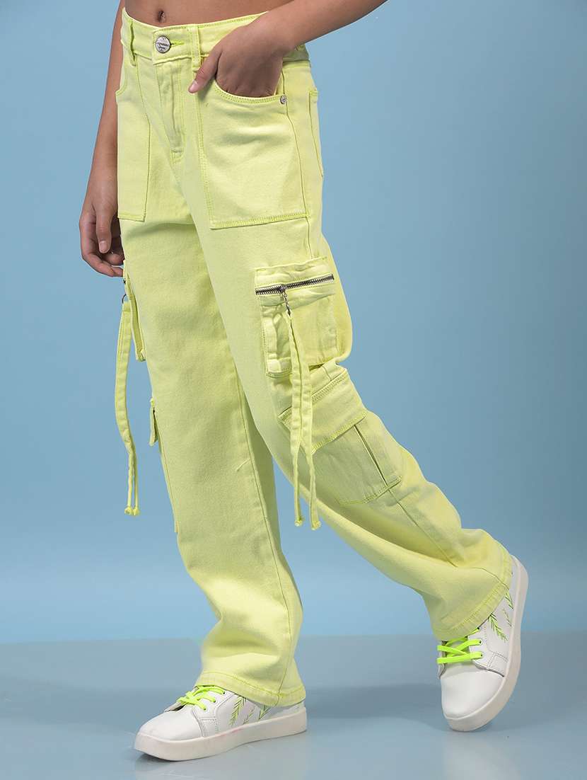 girls solid mid rise denim cargo - 21933582 -  Standard Image - 1